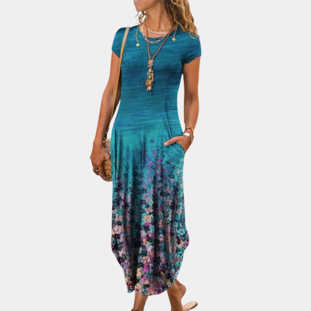 Women’s Midi Dress – Relaxed Fit – Short Sleeve – Side Pockets – Breathable Blend