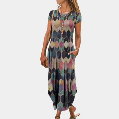 Women’s Midi Dress – Relaxed Fit – Short Sleeve – Side Pockets – Breathable Blend