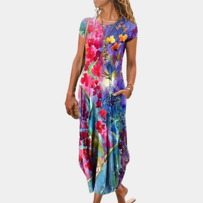 Women’s Midi Dress – Relaxed Fit – Short Sleeve – Side Pockets – Breathable Blend