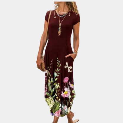 Women’s Midi Dress – Relaxed Fit – Short Sleeve – Side Pockets – Breathable Blend