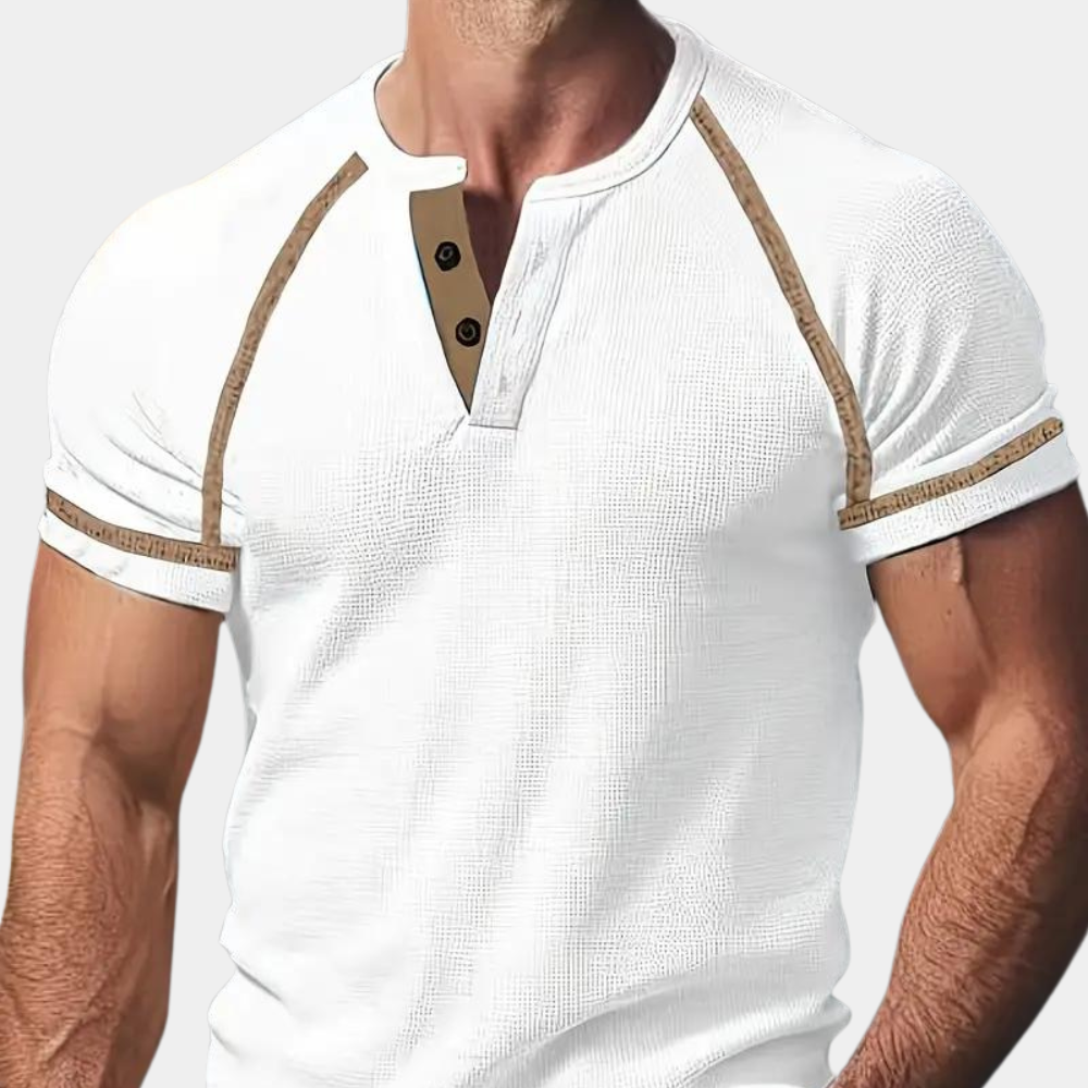 Men’s Henley Shirt - Breathable Cotton - Slim Fit - Short Sleeve Casual Wear