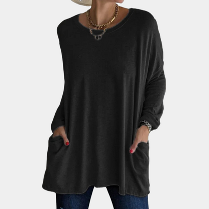 Women's Oversized Sweater - Lightweight Knit - Round Neck - Long Sleeve - With Pockets