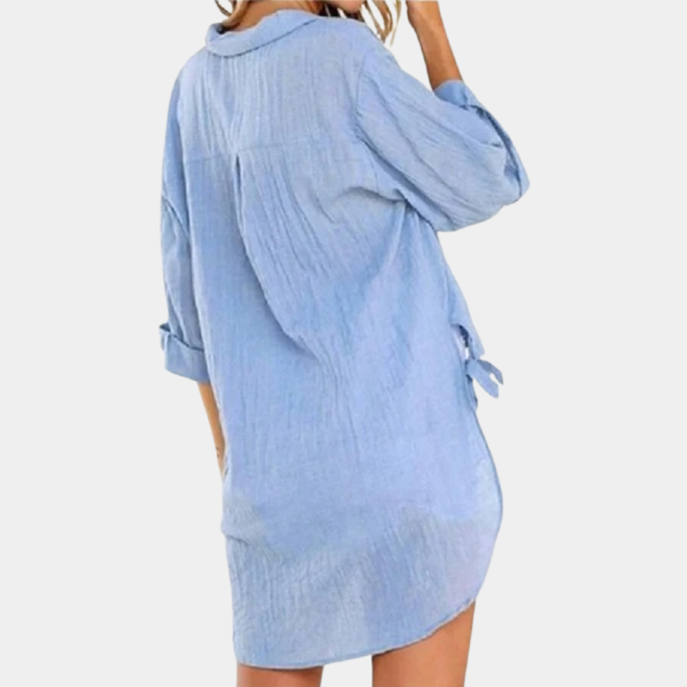 Women's Oversized Button-Up Shirt - Lightweight Cotton/Linen - Long Sleeve - Relaxed Fit