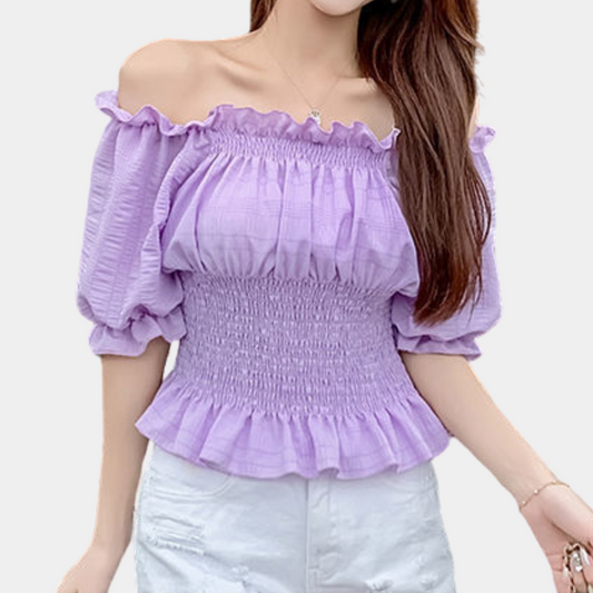 Women's modern summer blouse with puff sleeves