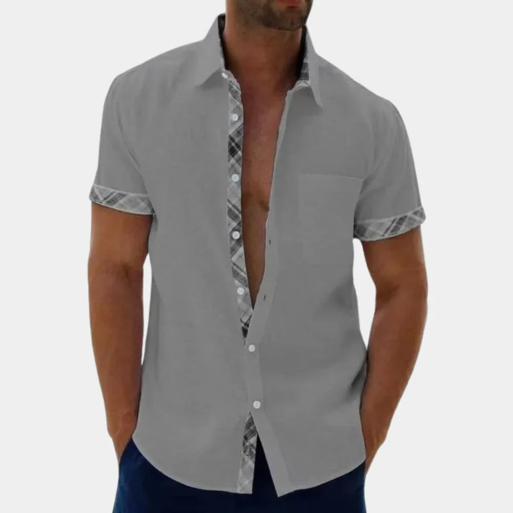 Men’s Short Sleeve Shirt – Relaxed Fit – Breathable Blend – Contrast Trim – Casual Style