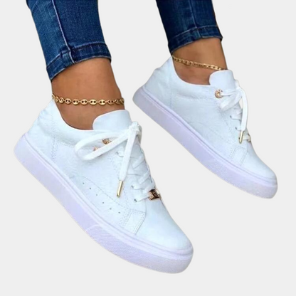 Women's Fashion Sneakers - Low-Top - Embossed Floral Pattern - Lace-Up Casual Wear