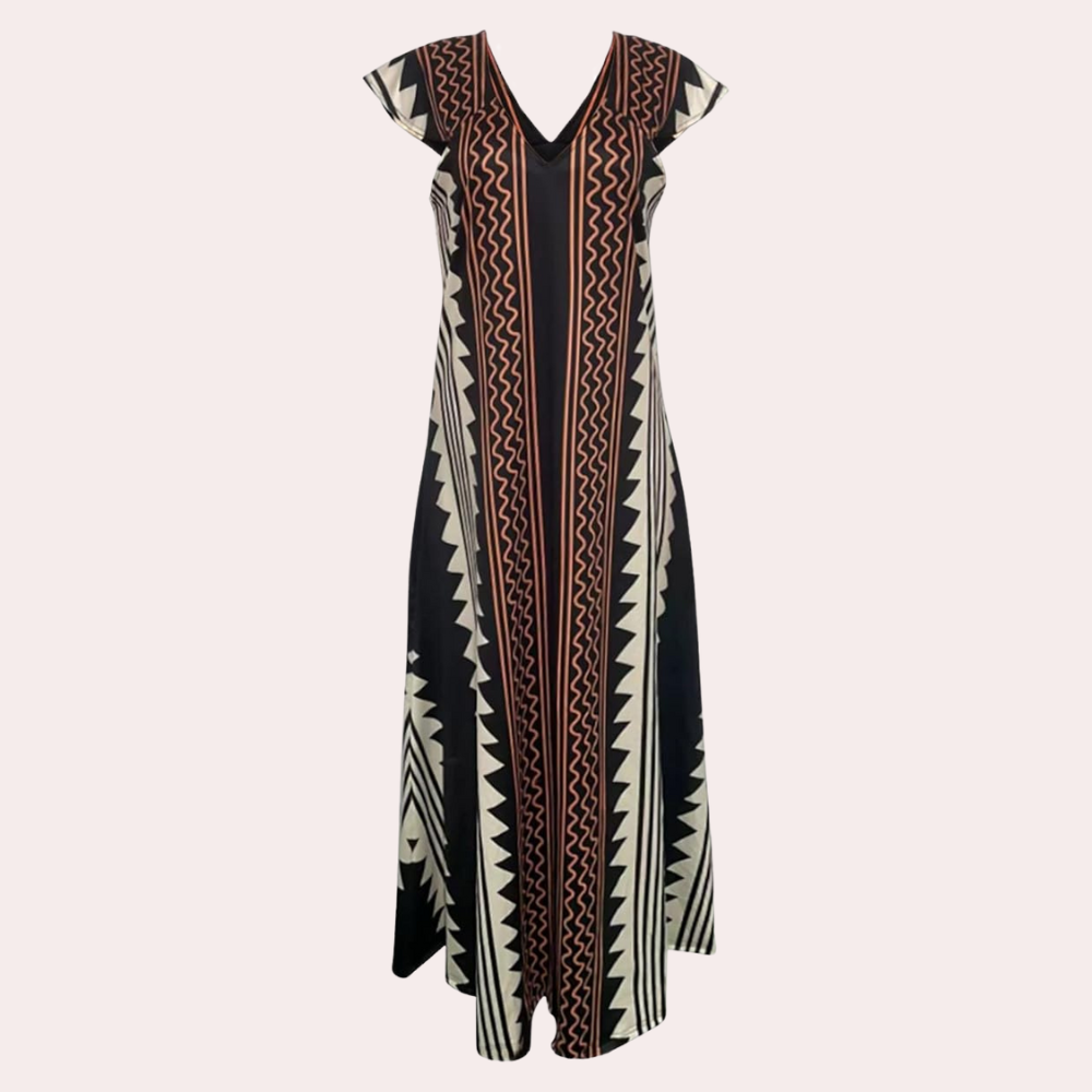 Women's Maxi Dress - Sleeveless V-Neck - Flowy Fit - Geometric Print Casual Wear