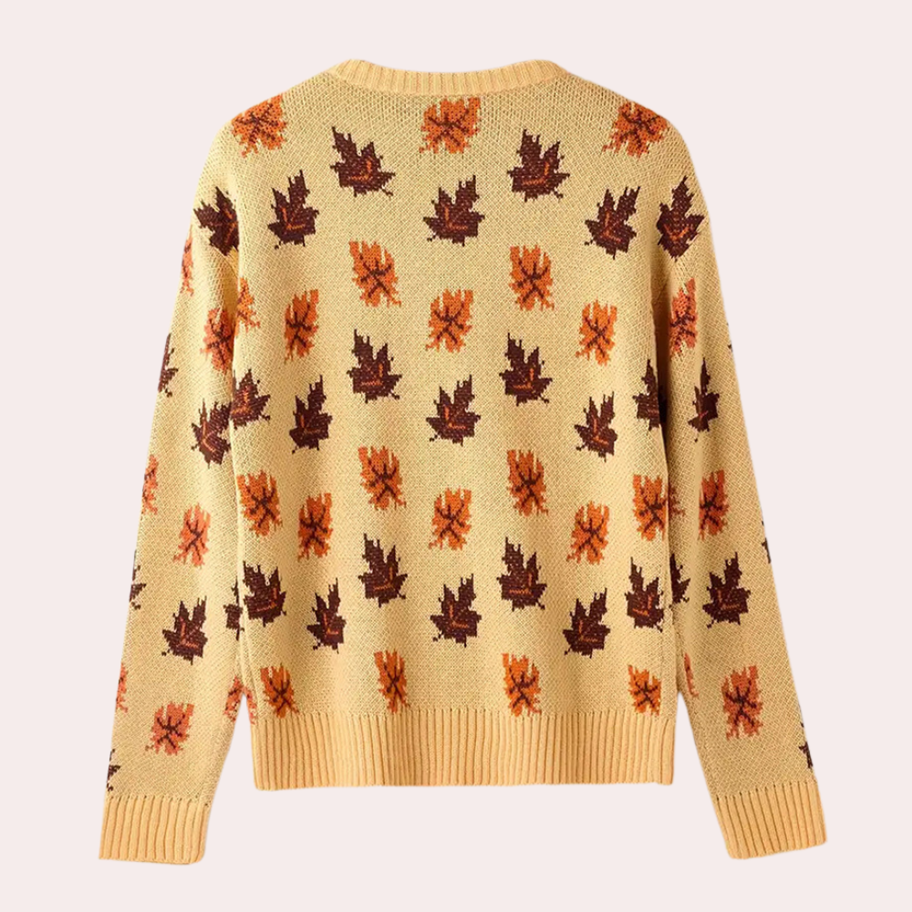 Women's elegant knitted sweater with leaf pattern