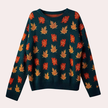 Women's elegant knitted sweater with leaf pattern