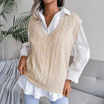 Women's cable knit v neck sweater vest