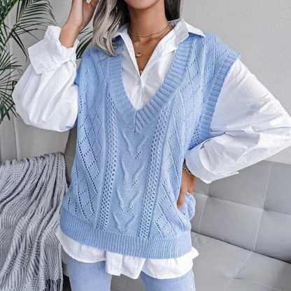 Women's cable knit v neck sweater vest