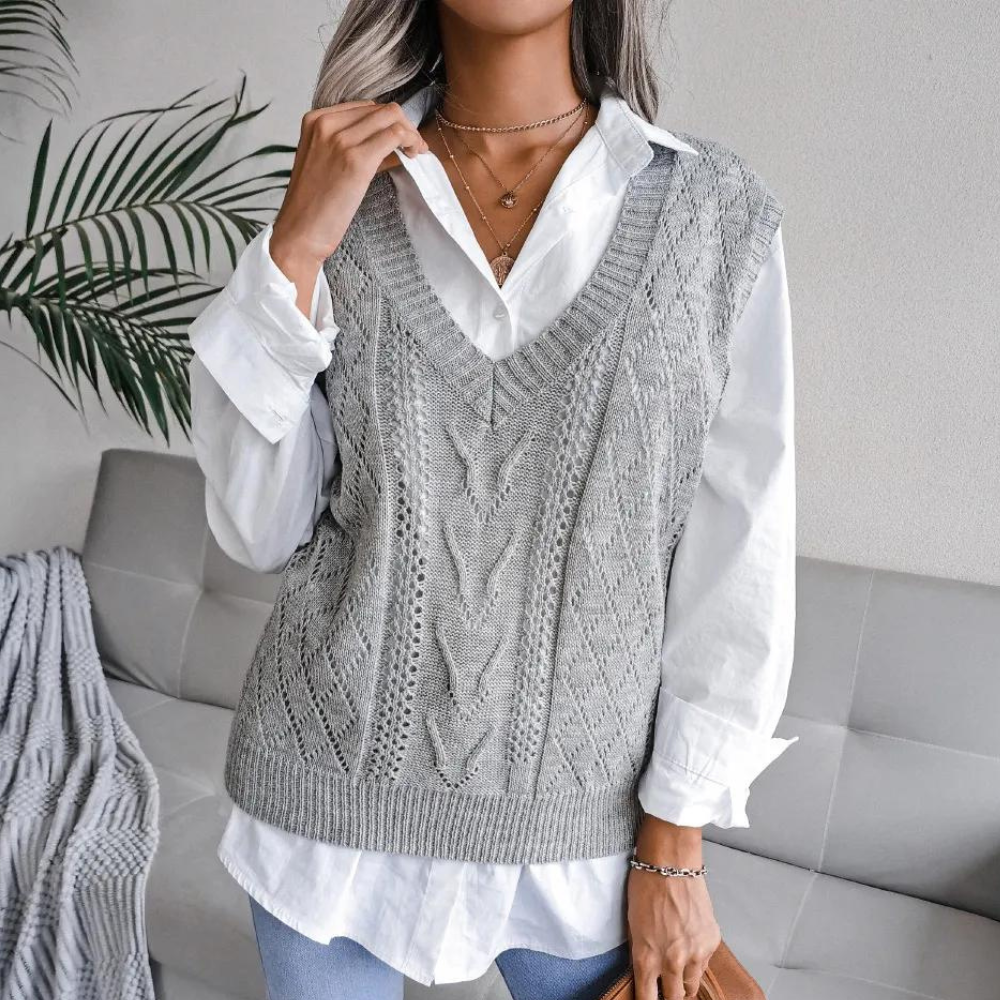 Women's cable knit v neck sweater vest