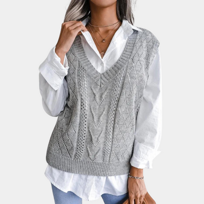 Women's cable knit v neck sweater vest