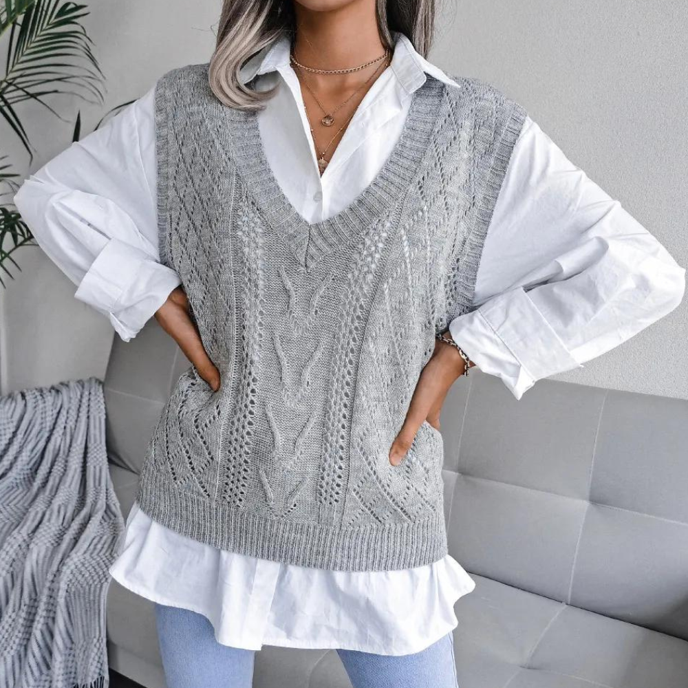 Women's cable knit v neck sweater vest