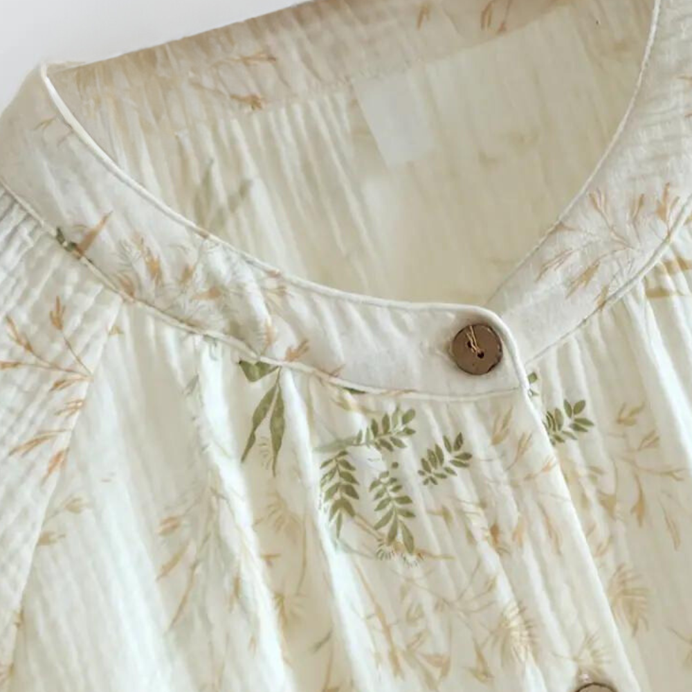Women's Cotton Pyjama Set - Long Sleeve Button-Up Top - Elastic Waist Trousers