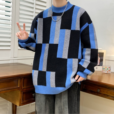 Men's sweater with fashionable color block design
