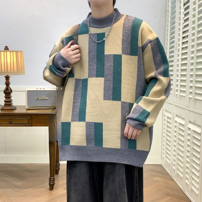 Men's sweater with fashionable color block design