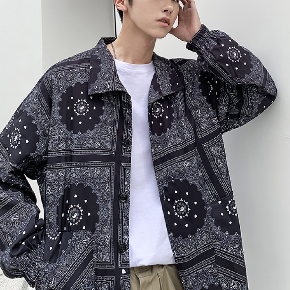 Men's trendy long sleeve jacket with paisley pattern