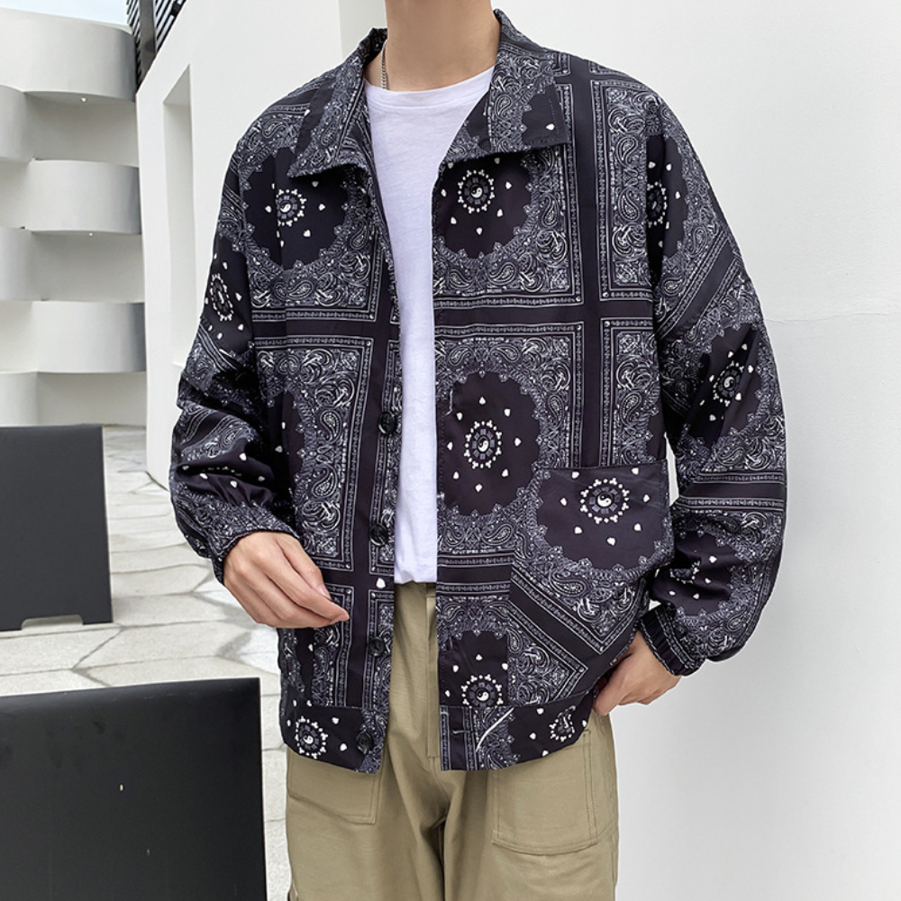 Men's trendy long sleeve jacket with paisley pattern
