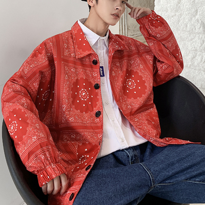 Men's trendy long sleeve jacket with paisley pattern