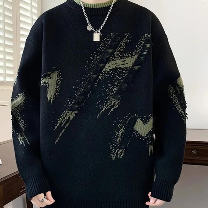 Men's casual distressed knitted sweater