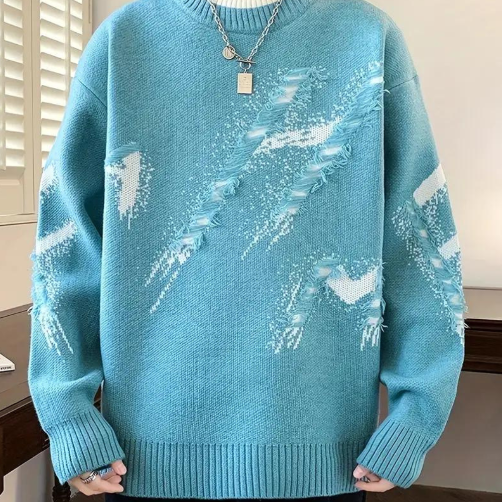 Men's casual distressed knitted sweater