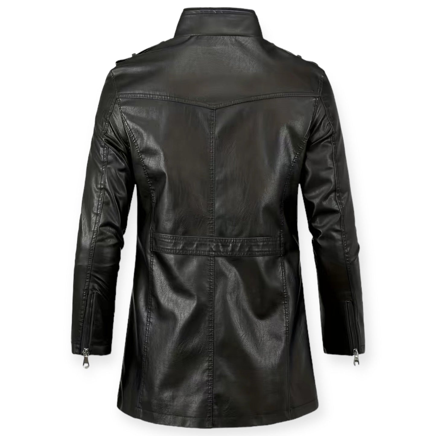 Men's pu leather jacket with stand-up collar