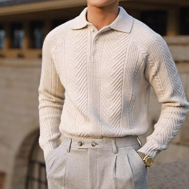 Men's knitted slim fit lapel sweater