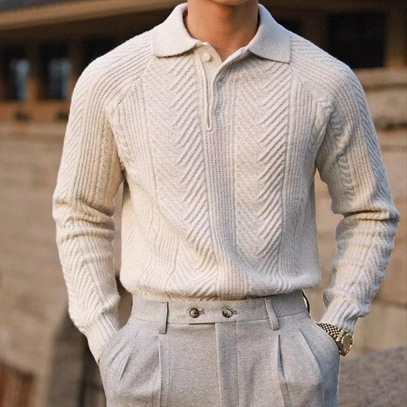 Men's knitted slim fit lapel sweater