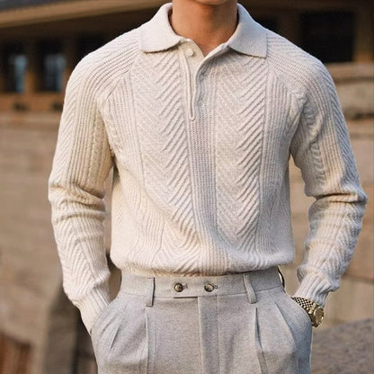 Men's knitted slim fit lapel sweater