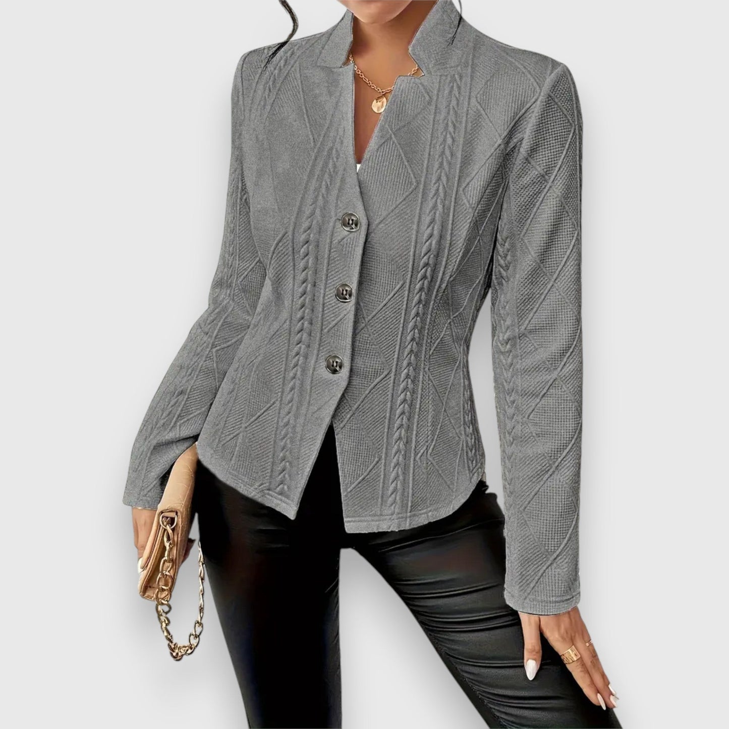Women’s Jacket – Structured Fit – Soft Knit Texture – Cable Stitch – Button Front