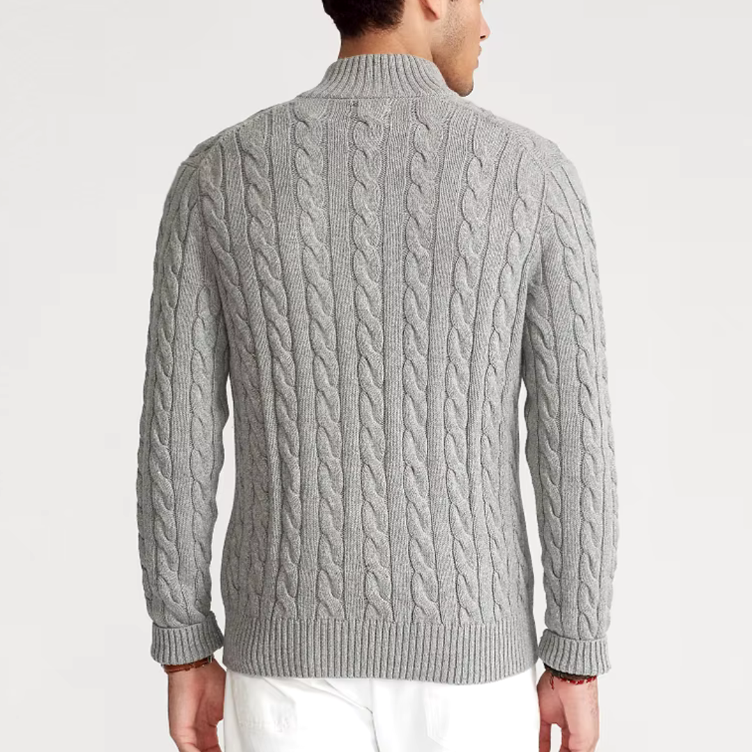 Men’s Half Zip Sweater – Cotton Blend – Cable Knit – Regular Fit – Ribbed Trim
