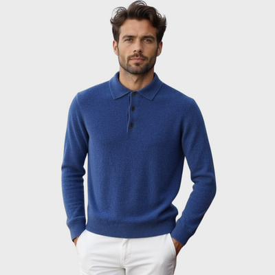 Men’s Polo Sweater – Standard Fit – Button Placket – Ribbed Trim