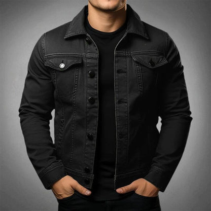 Men’s Denim Jacket – Slim Fit – Button-Up Front – Chest Flap Pockets – Hip Length
