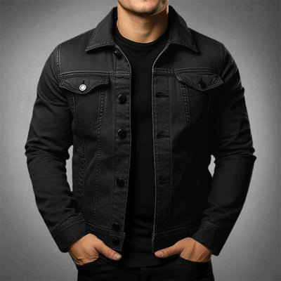 Men’s Denim Jacket – Slim Fit – Button-Up Front – Chest Flap Pockets – Hip Length