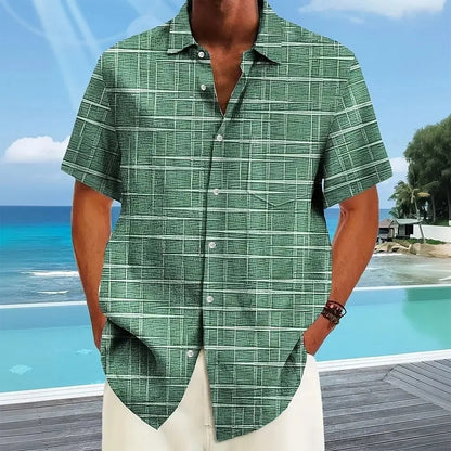 Men’s Short Sleeve Shirt – Plaid Pattern – Regular Fit – Button Down – Breathable Blend