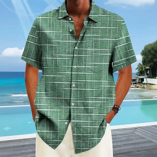 Men’s Short Sleeve Shirt – Plaid Pattern – Regular Fit – Button Down – Breathable Blend