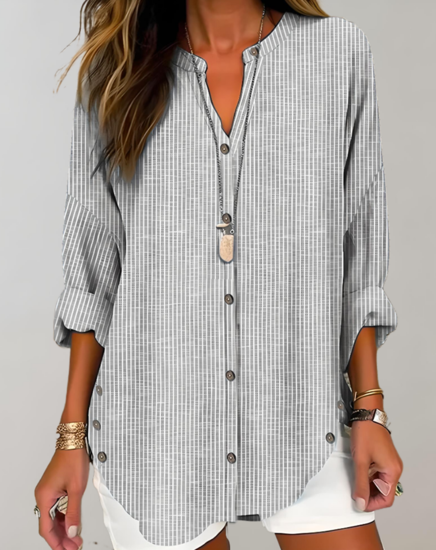 Women's Striped Button-Down Blouse - Casual Long Sleeve Shirt