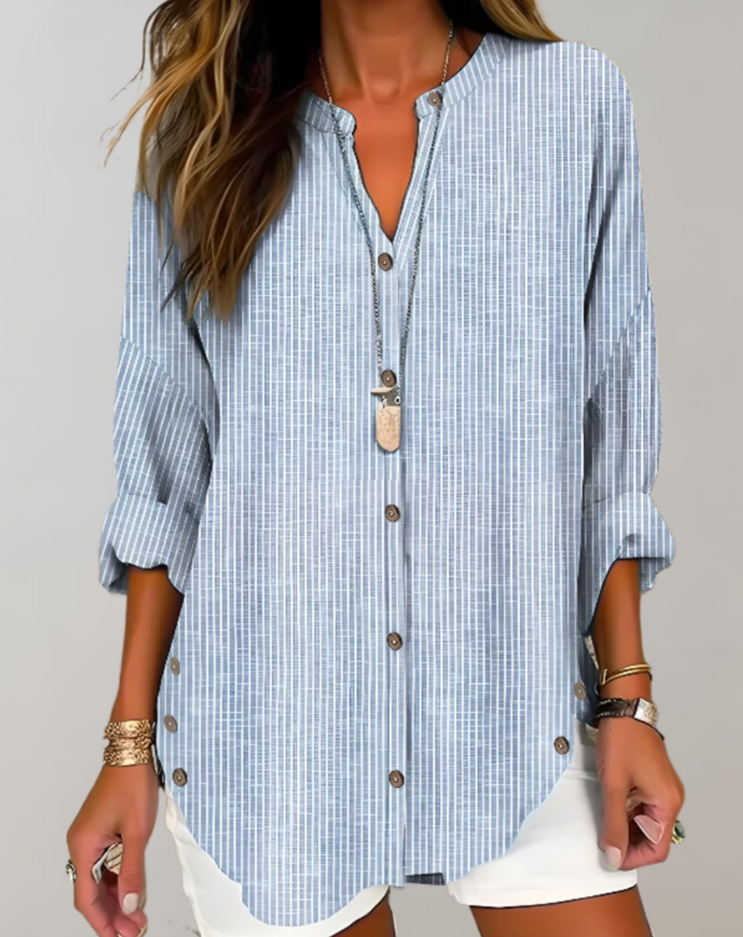 Women's Striped Button-Down Blouse - Casual Long Sleeve Shirt