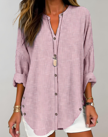 Women's Striped Button-Down Blouse - Casual Long Sleeve Shirt