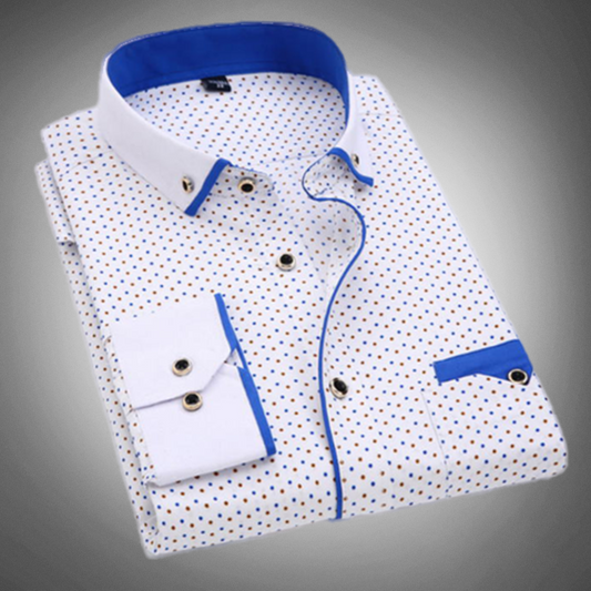 Men’s Dress Shirt - Polka Dot Pattern - Spread Collar - Long Sleeve - Button Cuffs