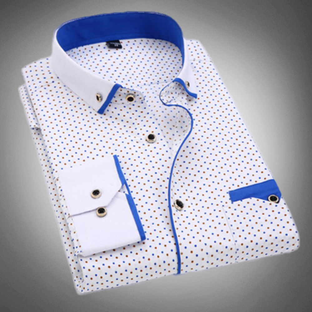 Men’s Dress Shirt - Polka Dot Pattern - Spread Collar - Long Sleeve - Button Cuffs