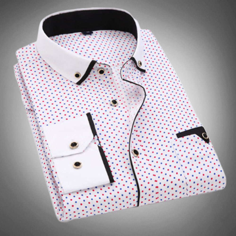 Men’s Dress Shirt - Polka Dot Pattern - Spread Collar - Long Sleeve - Button Cuffs