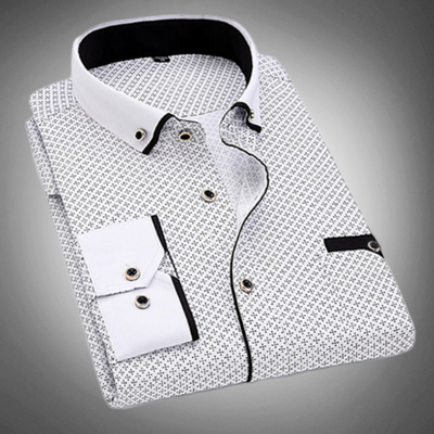 Men’s Dress Shirt - Polka Dot Pattern - Spread Collar - Long Sleeve - Button Cuffs