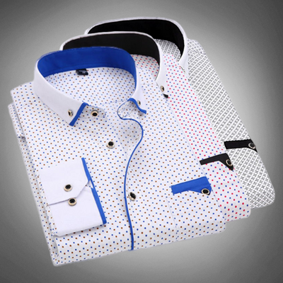 Men’s Dress Shirt - Polka Dot Pattern - Spread Collar - Long Sleeve - Button Cuffs