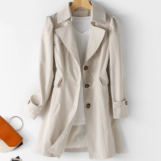 Women’s Tailored Coat – Structured Fit – Notched Lapel – Button Front – Knee Length