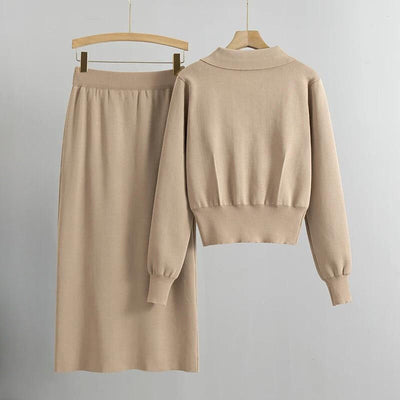Stylish button-up cardigan and long skirt set for women