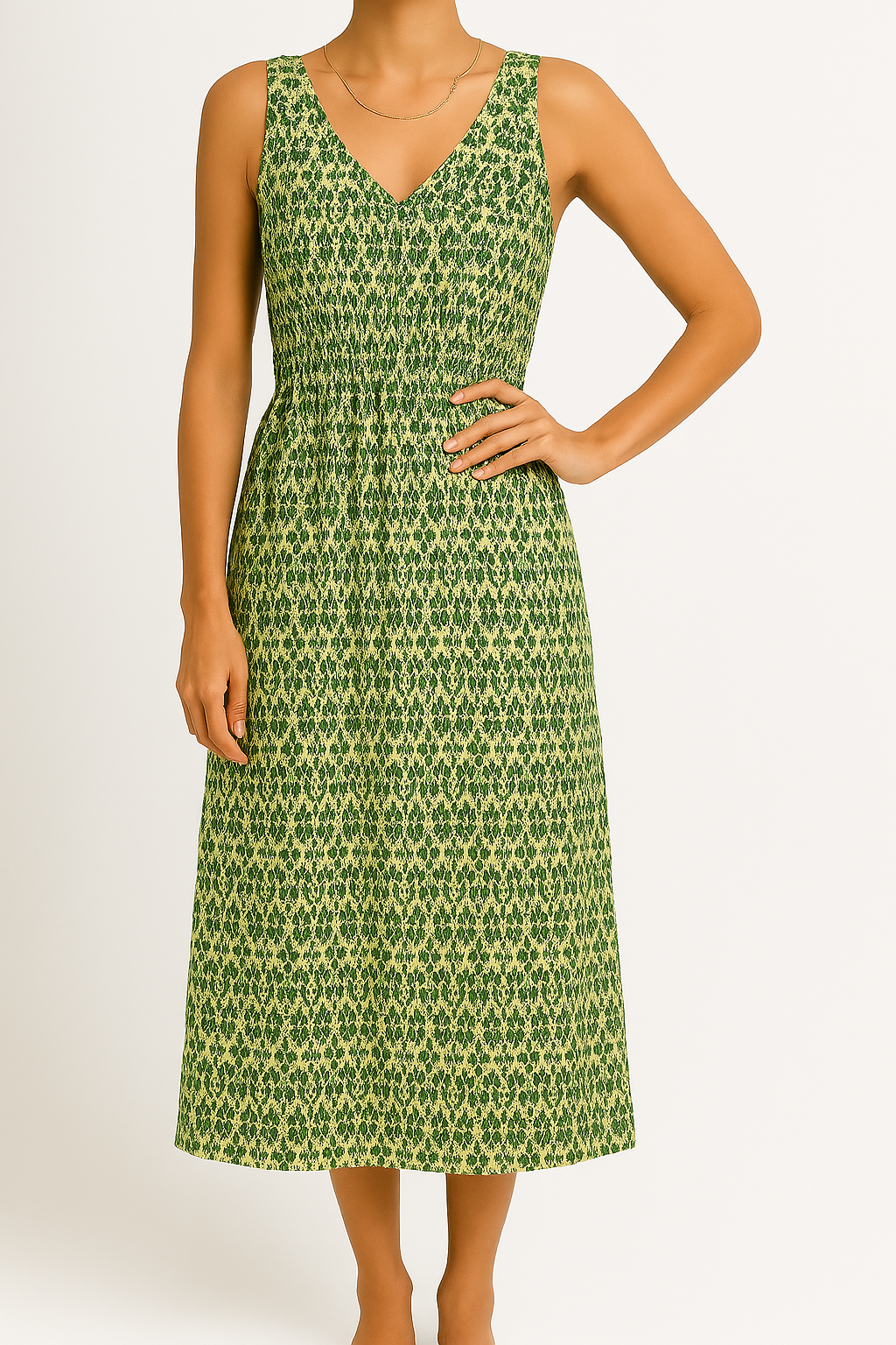Women’s Midi Dress – Sleeveless – V-Neck – Bohemian Print – Tie Waist – Flowy Fit