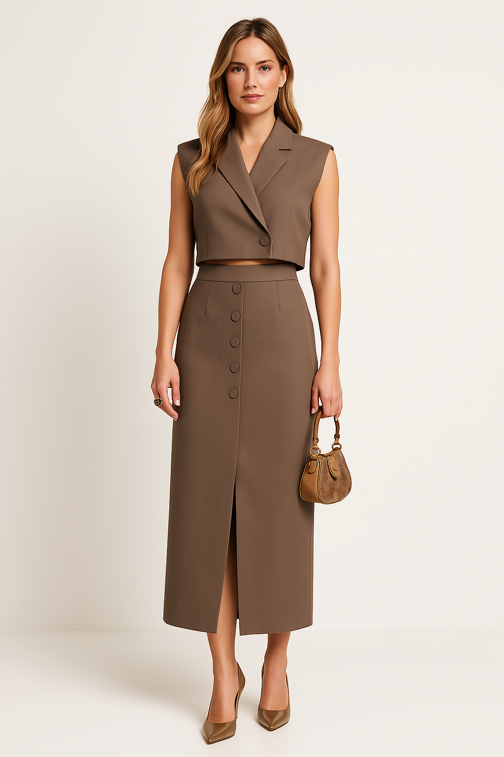 Women’s Cropped Top – Structured Fit – Sleeveless – Tailored Lapel – Elegant Style