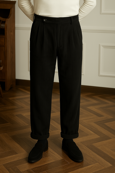 Men’s Corduroy Trousers – High Waist – Straight Fit – Pleated Front – Full Length